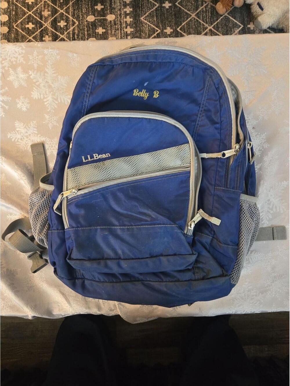 Vintage L.L. Bean Deluxe Book Pack Backpack Blue Personalized 'Belly B'